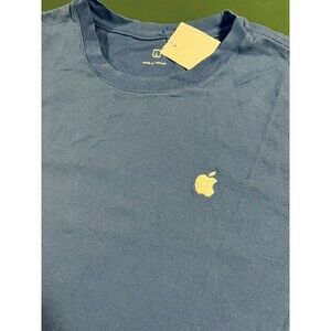 Apple Store Employee Pique Knit Uniform Blue T-Shirt LARGE Embroidered Logo Mac